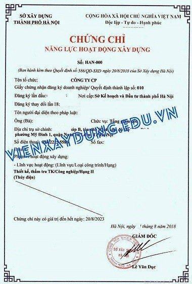 Chứng chỉ năng lực hạng 2 do Sở Xây Dựng các tỉnh & thành phố cấp. Chứng chỉ năng lực hạng 2 do Sở Xây Dựng các tỉnh & thành phố cấp.