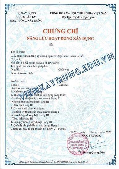Chứng chỉ năng lực xây dựng Chứng chỉ năng lực xây dựng