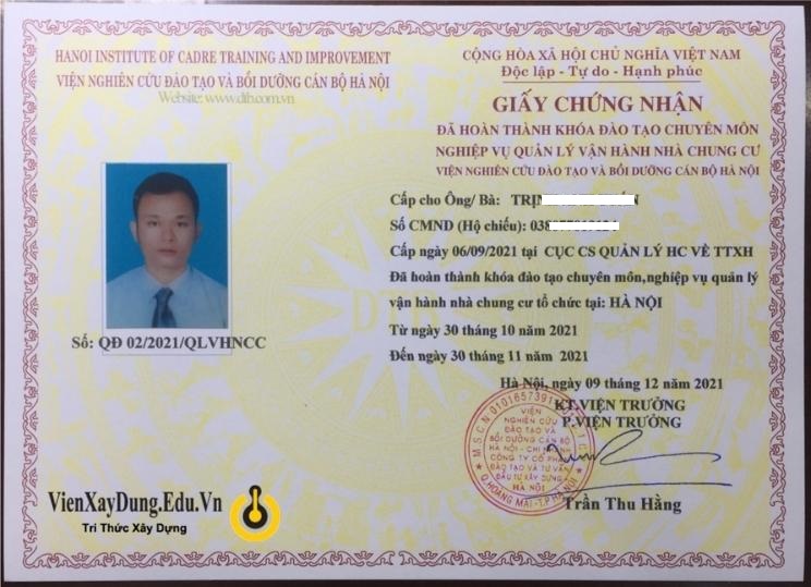 Chứng chỉ quản lý vận hành tòa nhà chung cư