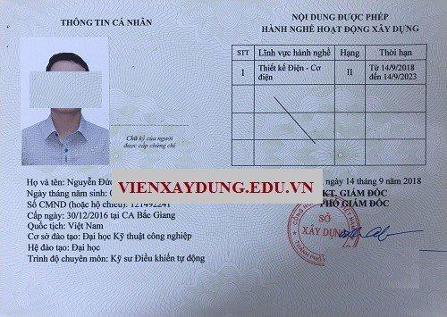 Mẫu chứng chỉ hành nghề thiết kế cơ điện Mẫu chứng chỉ hành nghề thiết kế cơ điện