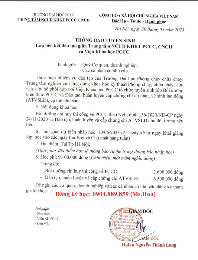 Cong Van Tuyen Sinh Lop Hoc Chi Huy Truong Thi Cong Phong Chay Chua Chay