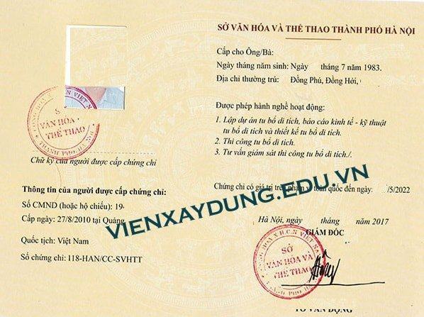 Chứng chỉ hành nghề tu bổ di tích Chứng chỉ hành nghề tu bổ di tích