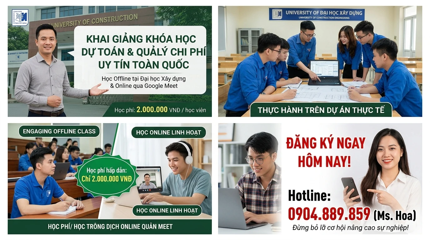 Học phí và hình thức khoá học lập dự toán