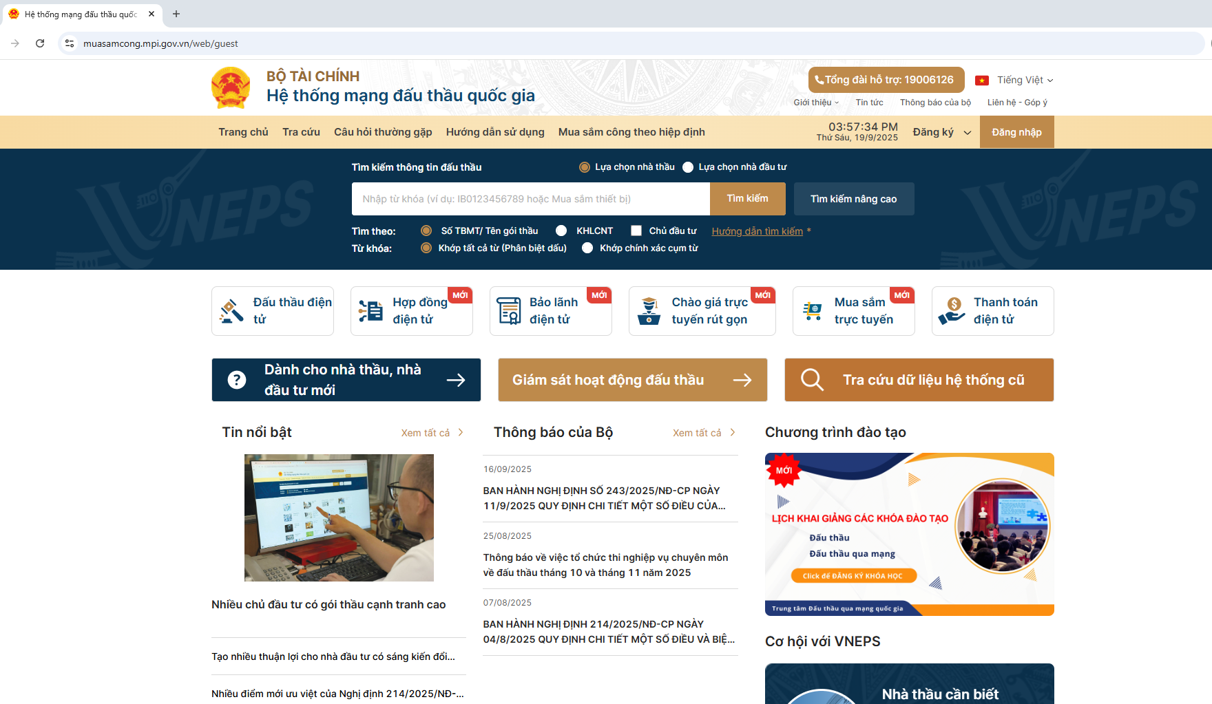 Web hệ thống mạng đấu thầu quốc gia muasamcong