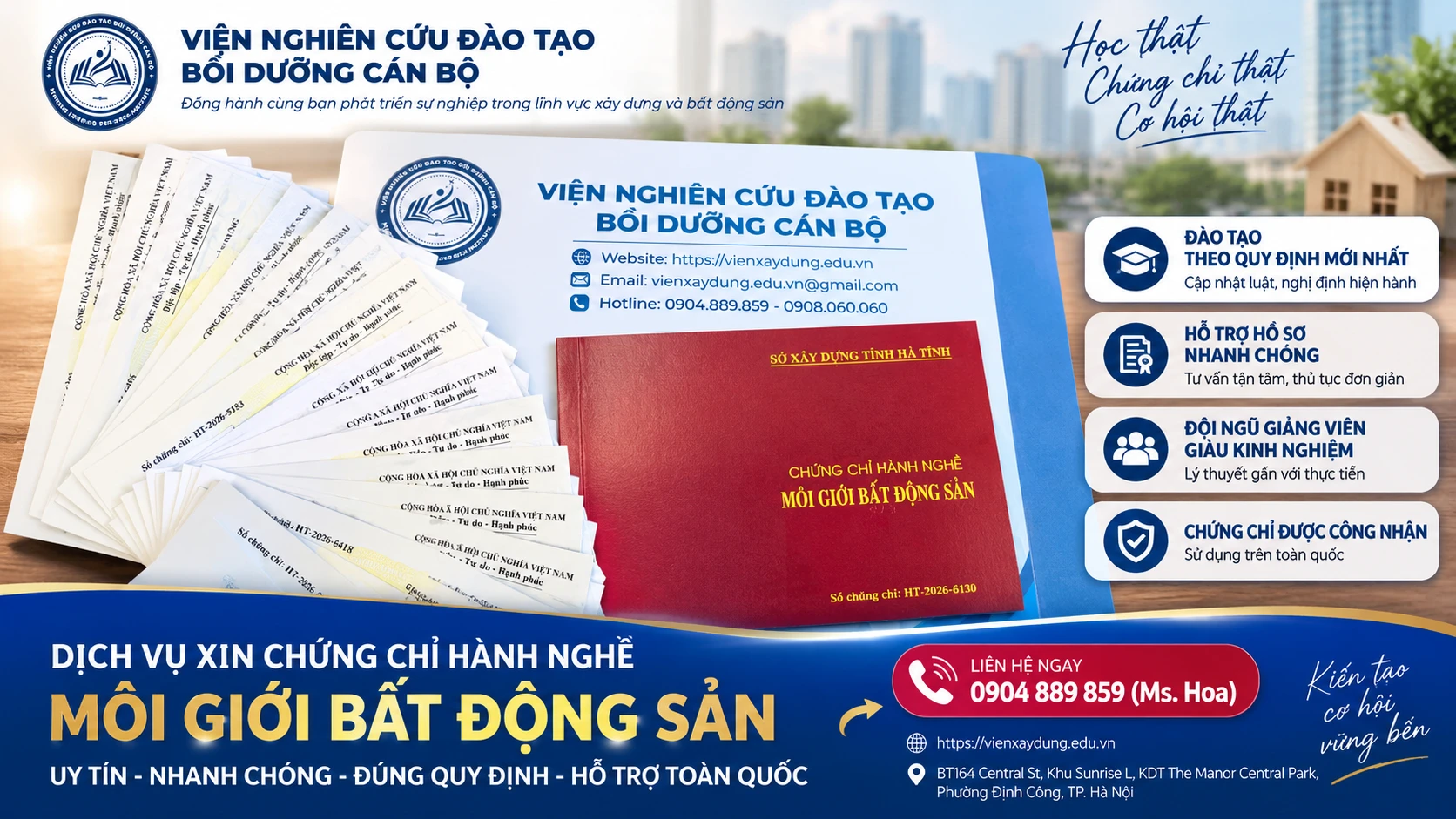 Dịch vụ xin chứng chỉ hành nghề môi giới bất động sản