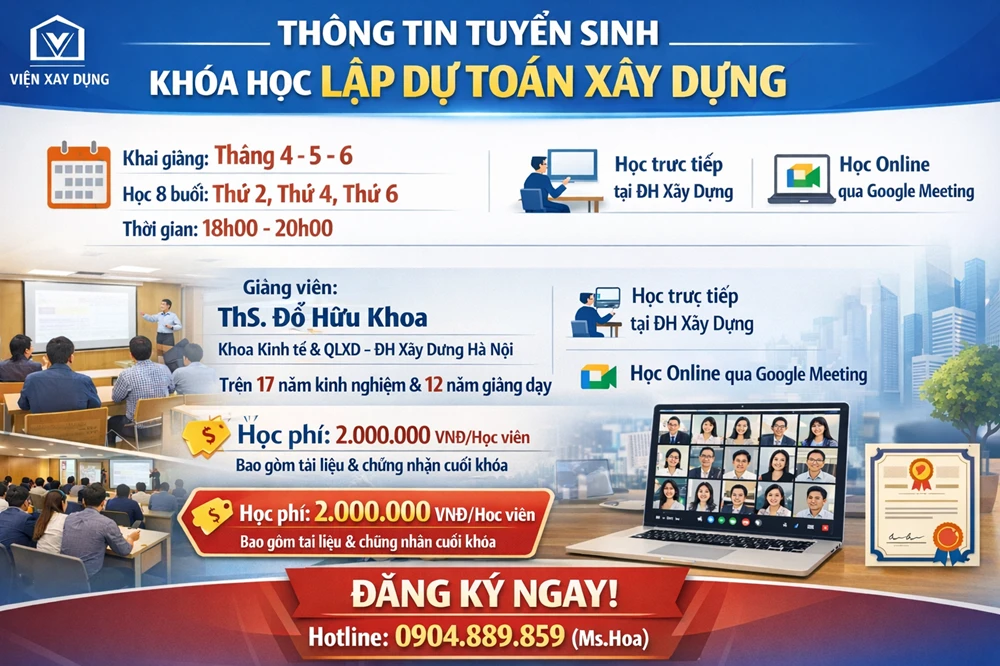 Thông tin tuyển sinh khoá học lập dự toán